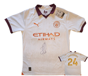 Bernardo Silva Signed 2023/24 Manchester City 'CHAMPIONS' Away Shirt