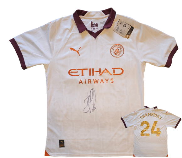 Bernardo Silva Signed 2023/24 Manchester City 'CHAMPIONS' Away Shirt