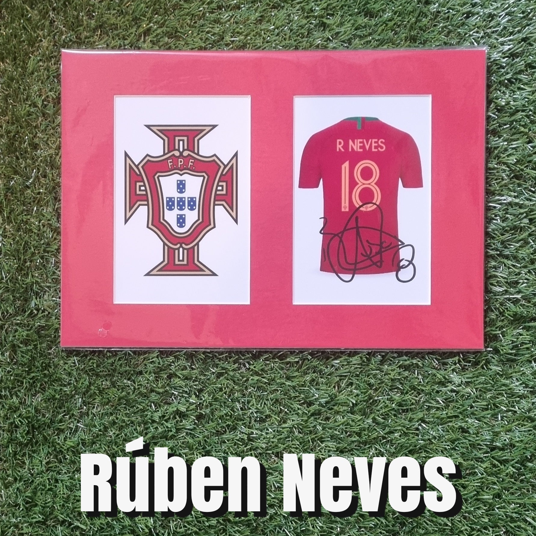 Rúben Neves Signed Portugal Shirt & Crest Display - Red Mount - A4