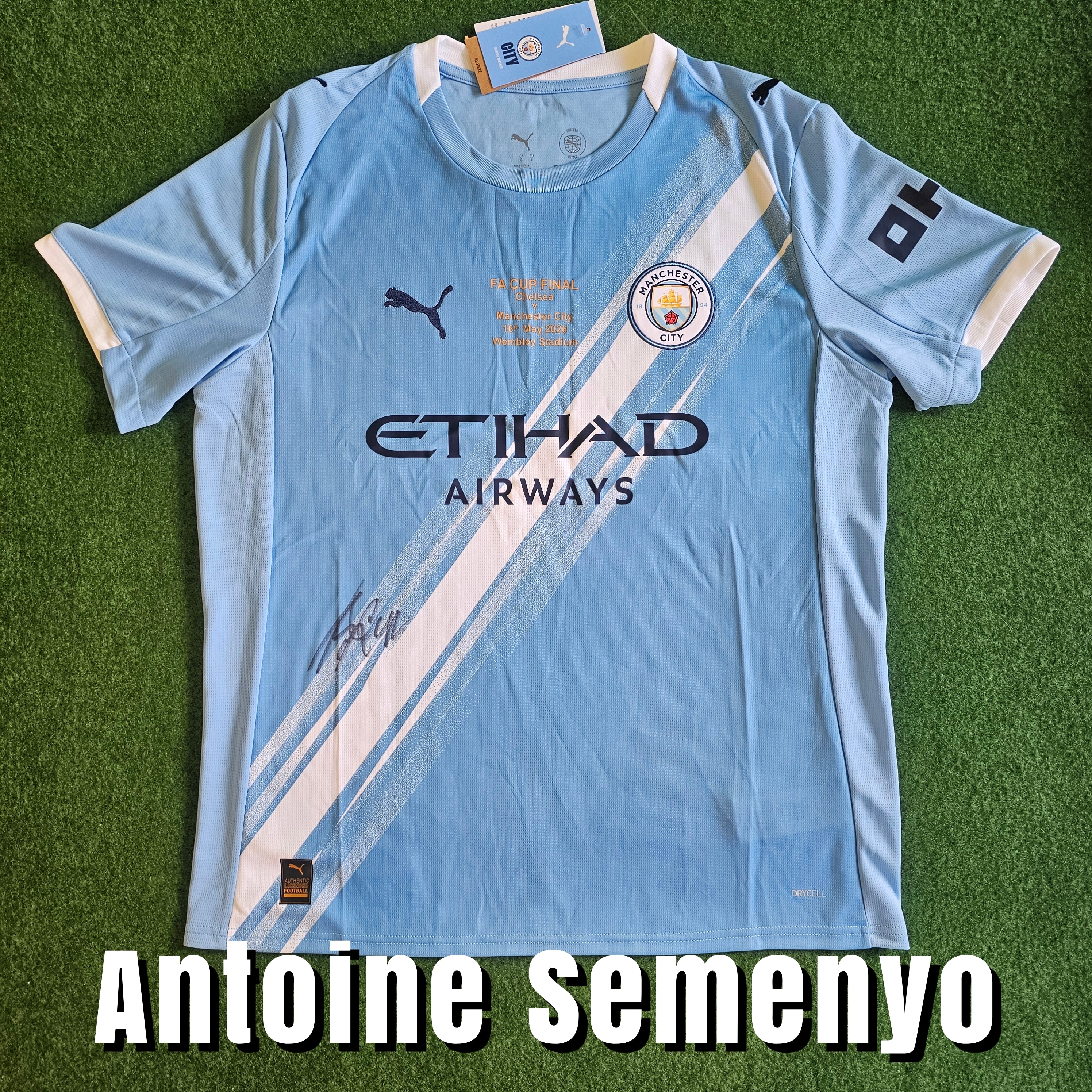 Antoine Semenyo Signed 2025/26 Manchester City Home Shirt - FA Cup Final Detail - Signed Front