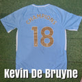 Kevin De Bruyne Signed 2017/18 Manchester City Home Shirt - Champions 18 Print - Signed Back