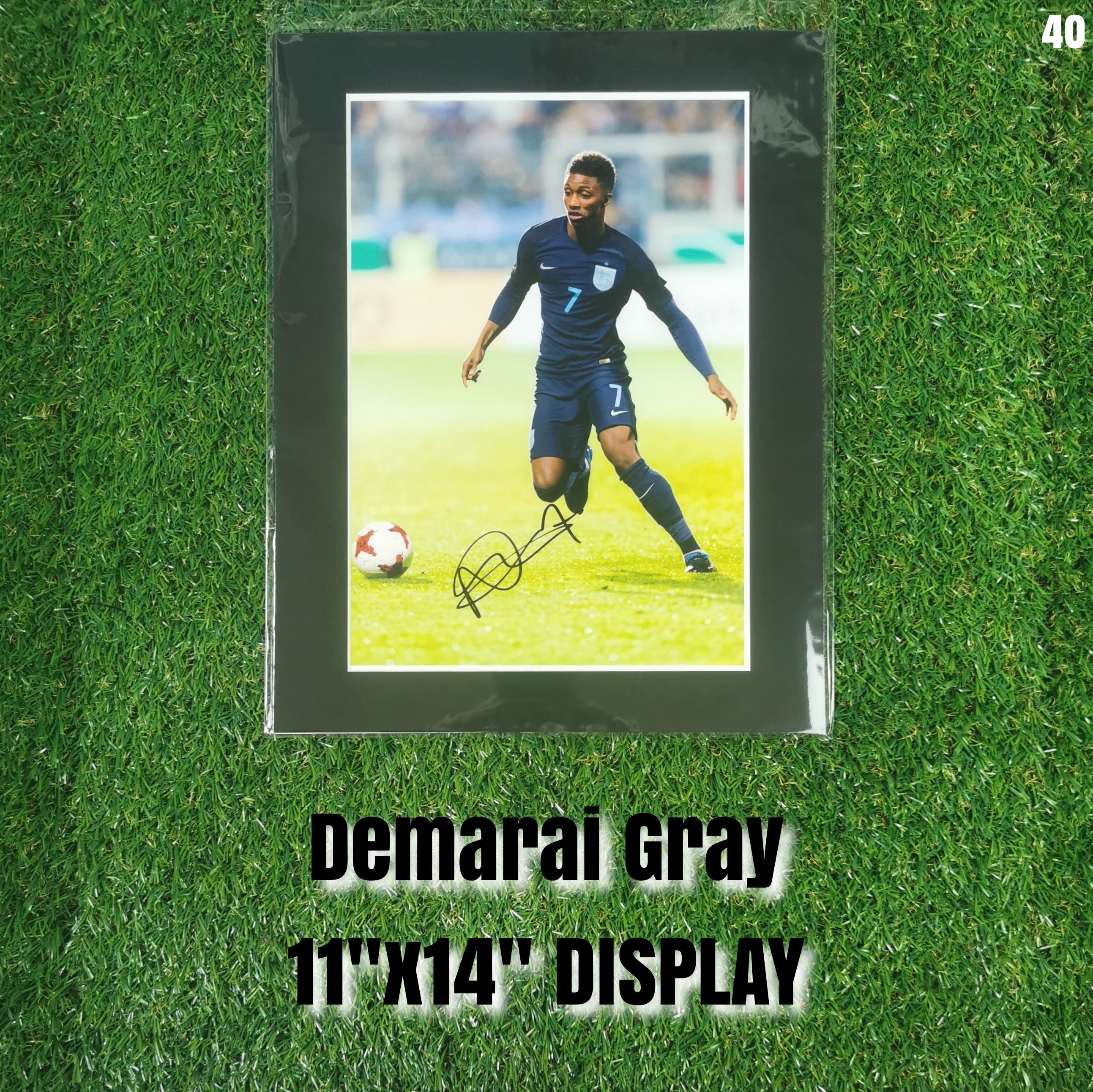 Demarai Gray Signed England Action Photo - Black Mount - 11x14