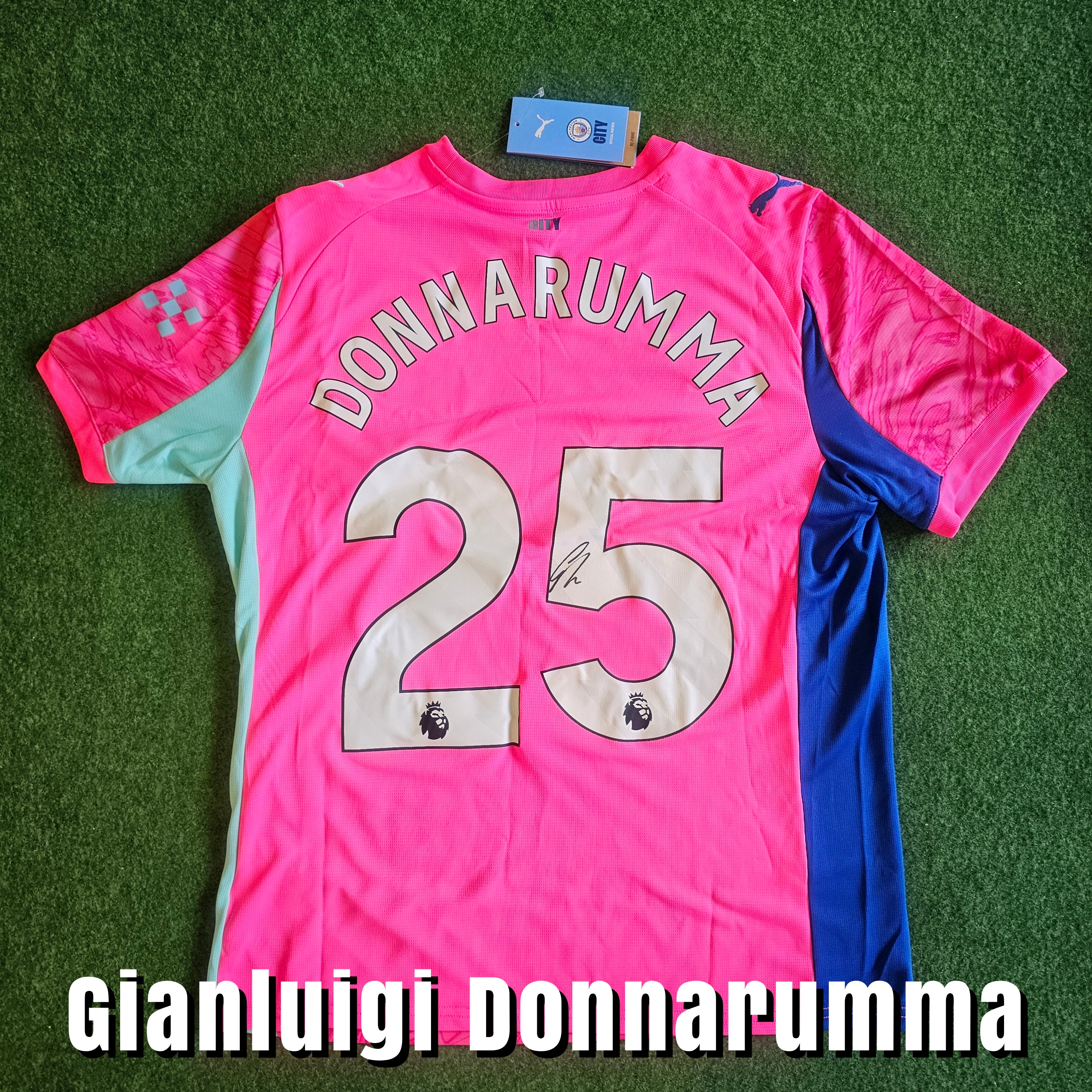 Gianluigi Donnarumma Signed 2025/26 Manchester City Goalkeeper Shirt - Pink/Blue - Donnarumma 25 - Signed Back
