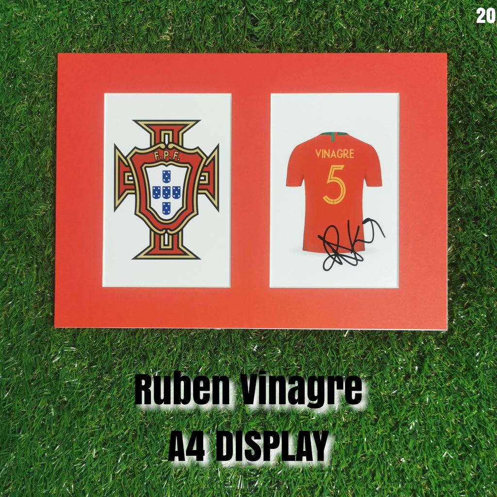 Rúben Vinagre Signed Portugal Shirt & Crest Display - Red Mount - A4