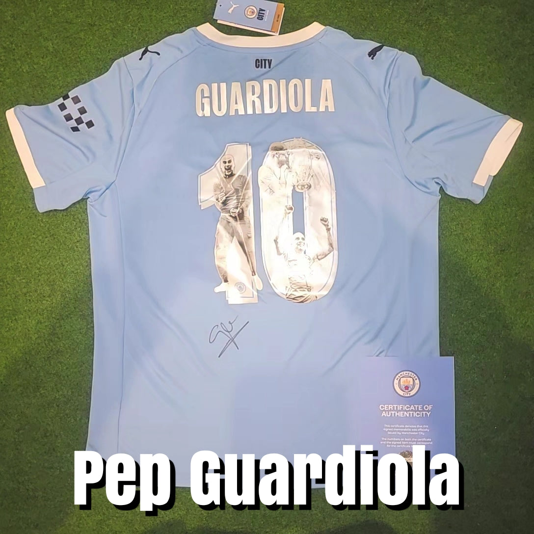 Pep Guardiola Signed 2025/26 Manchester City Special Edition 10 Years Home Shirt - Official Manchester City COA