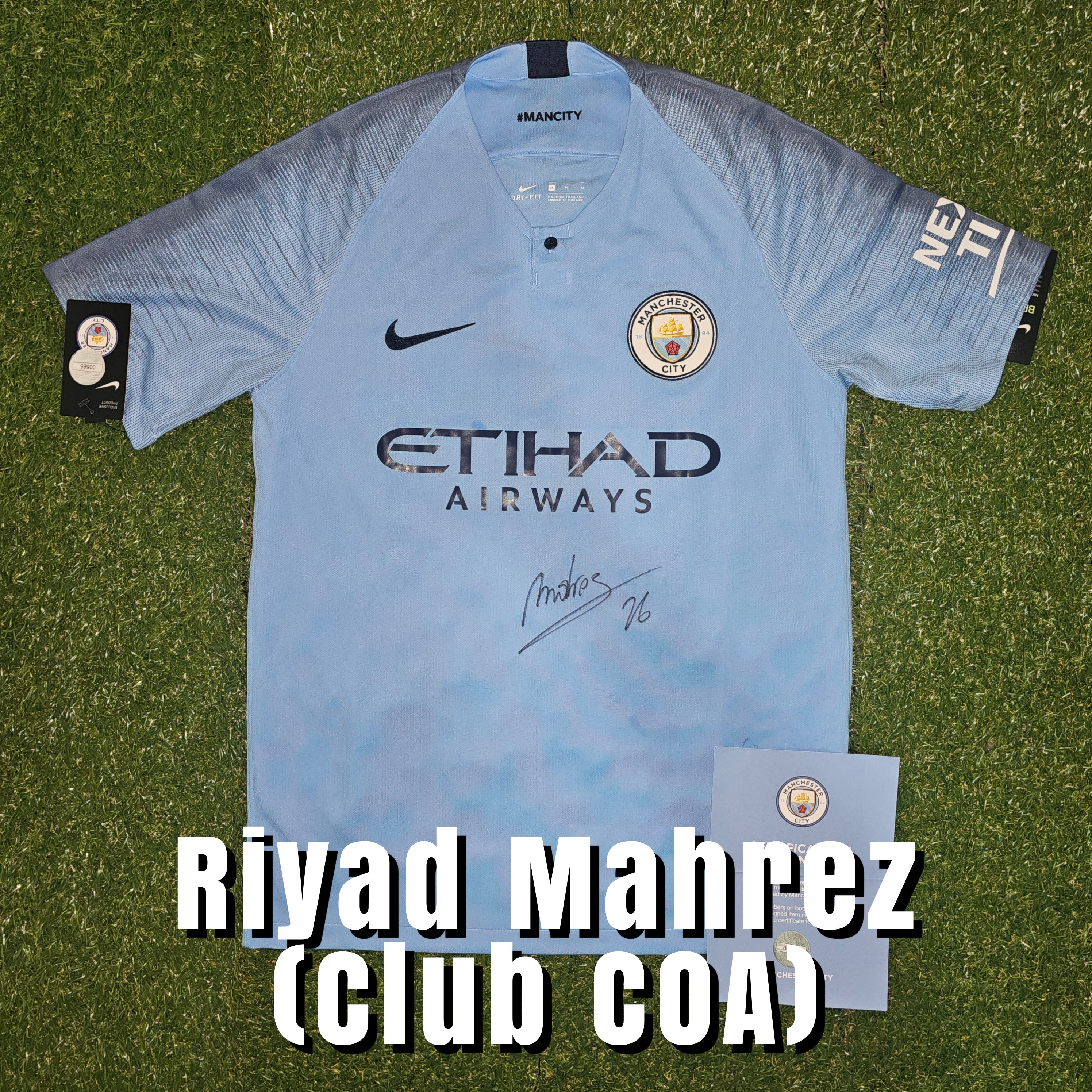 Riyad Mahrez Signed 2018/19 Manchester City Home Shirt - Official Manchester City COA
