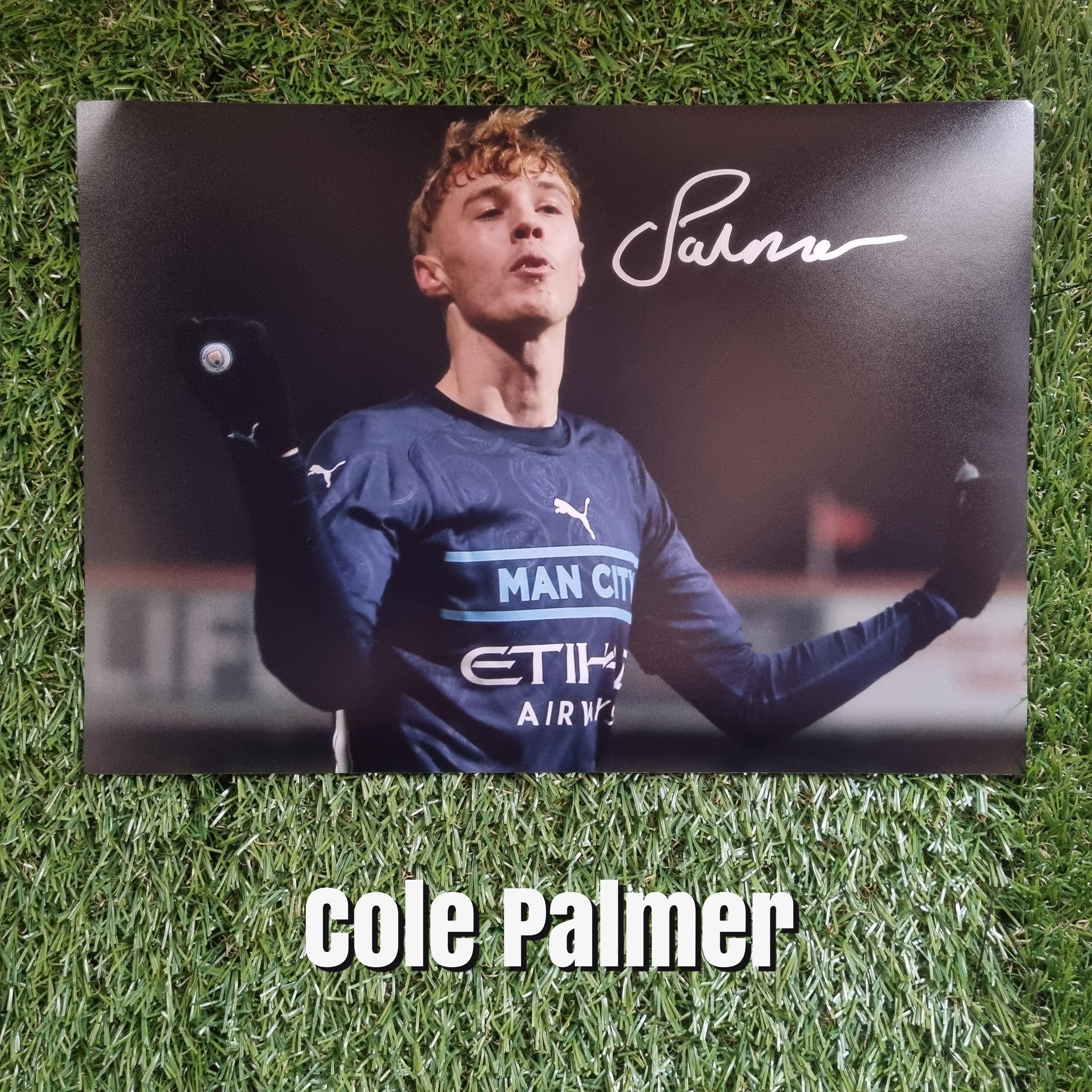 Cole Palmer Signed A4 Manchester City Third Kit Photo