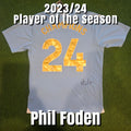 Phil Foden Signed 2023/24 Manchester City Home Shirt - Champions 24 Print - Signed Back