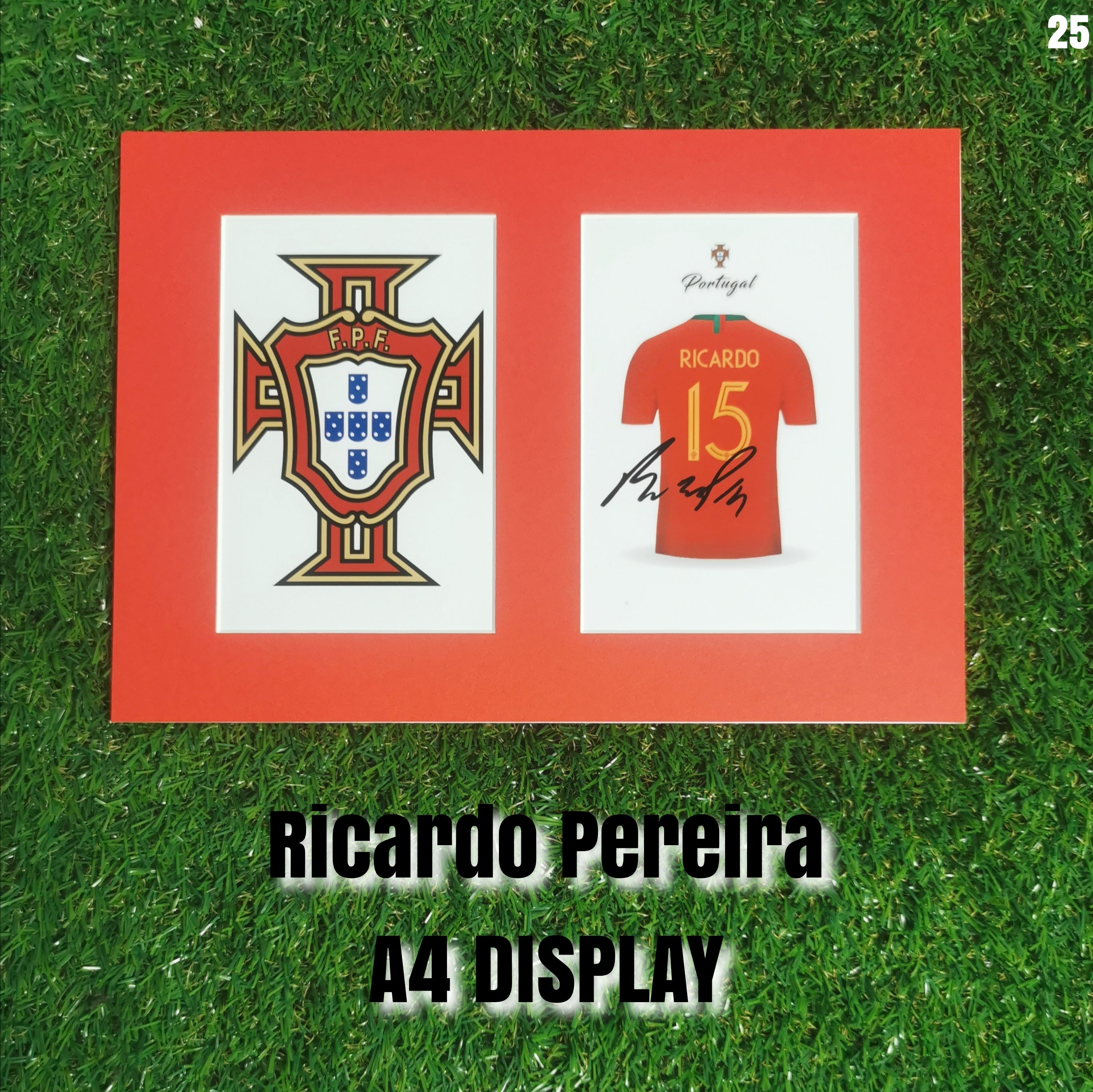 Ricardo Pereira Signed Portugal Shirt & Crest Display - Red Mount - A4