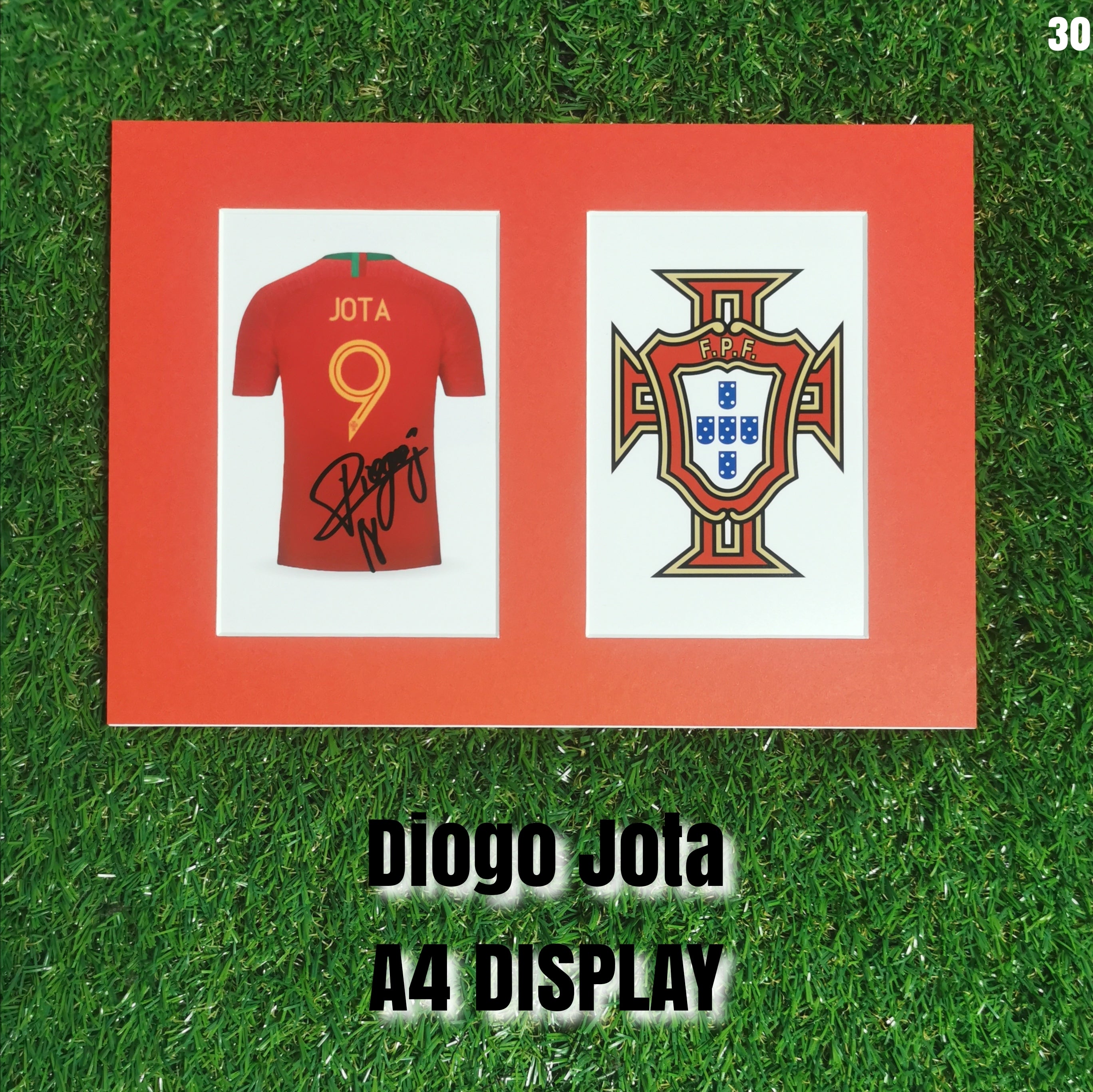 Diogo Jota Signed Portugal Shirt & Crest Display - Red Mount - A4