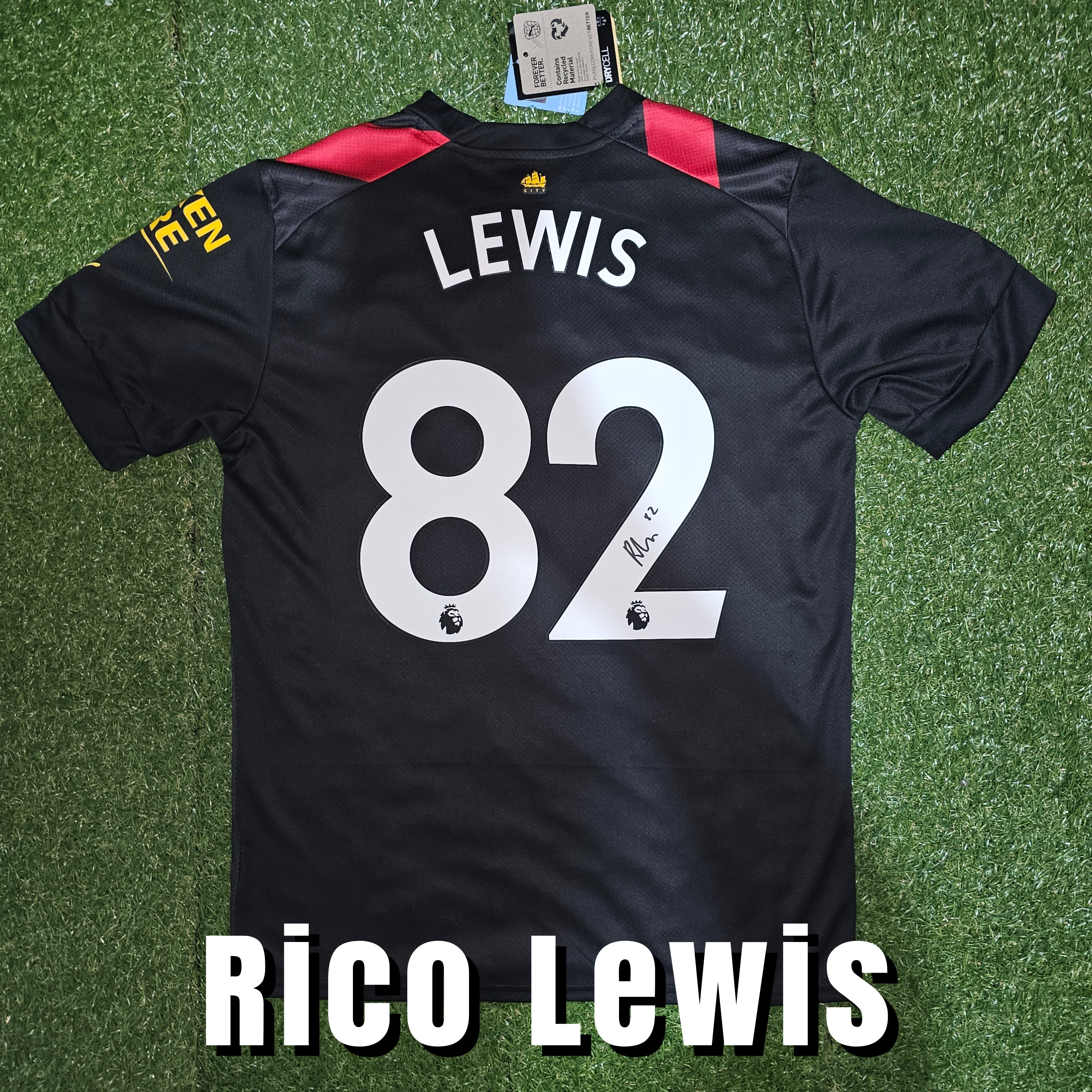 Rico Lewis Signed 2022/23 Manchester City Away Shirt - Lewis 82 - Signed Back