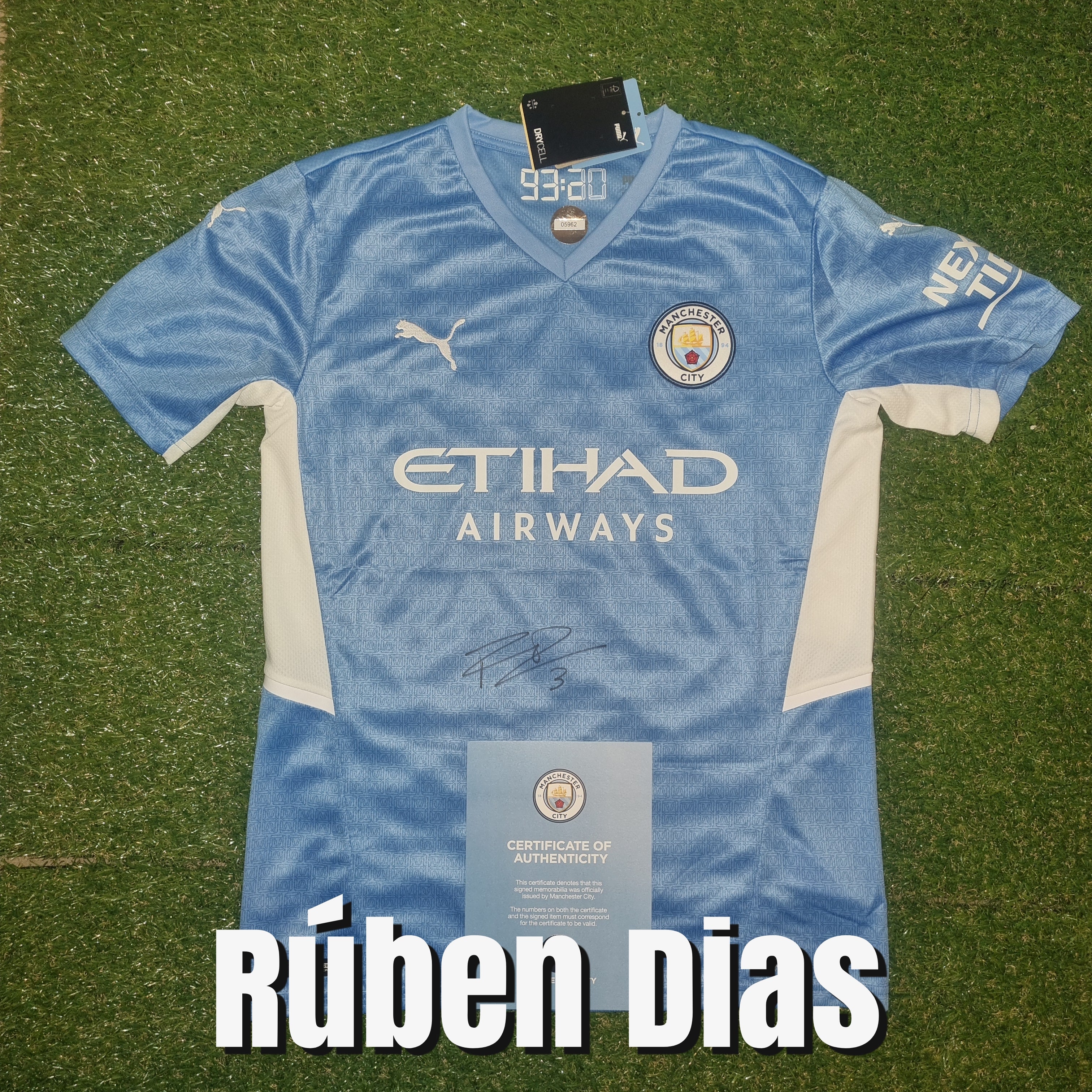 Rúben Dias Signed 2021/22 Manchester City Home Shirt - Official Manchester City COA