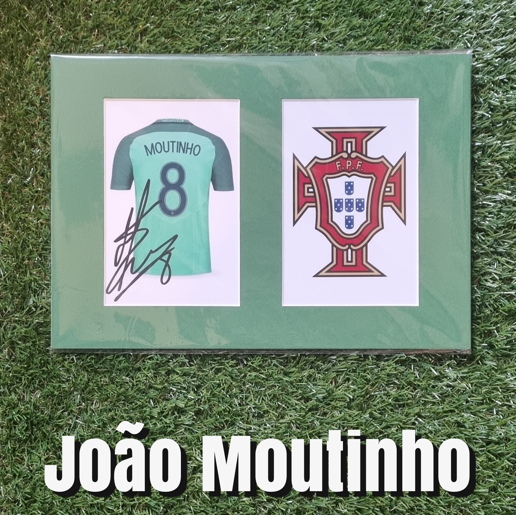 João Moutinho Signed Portugal Shirt & Crest Display - Green Mount - A4