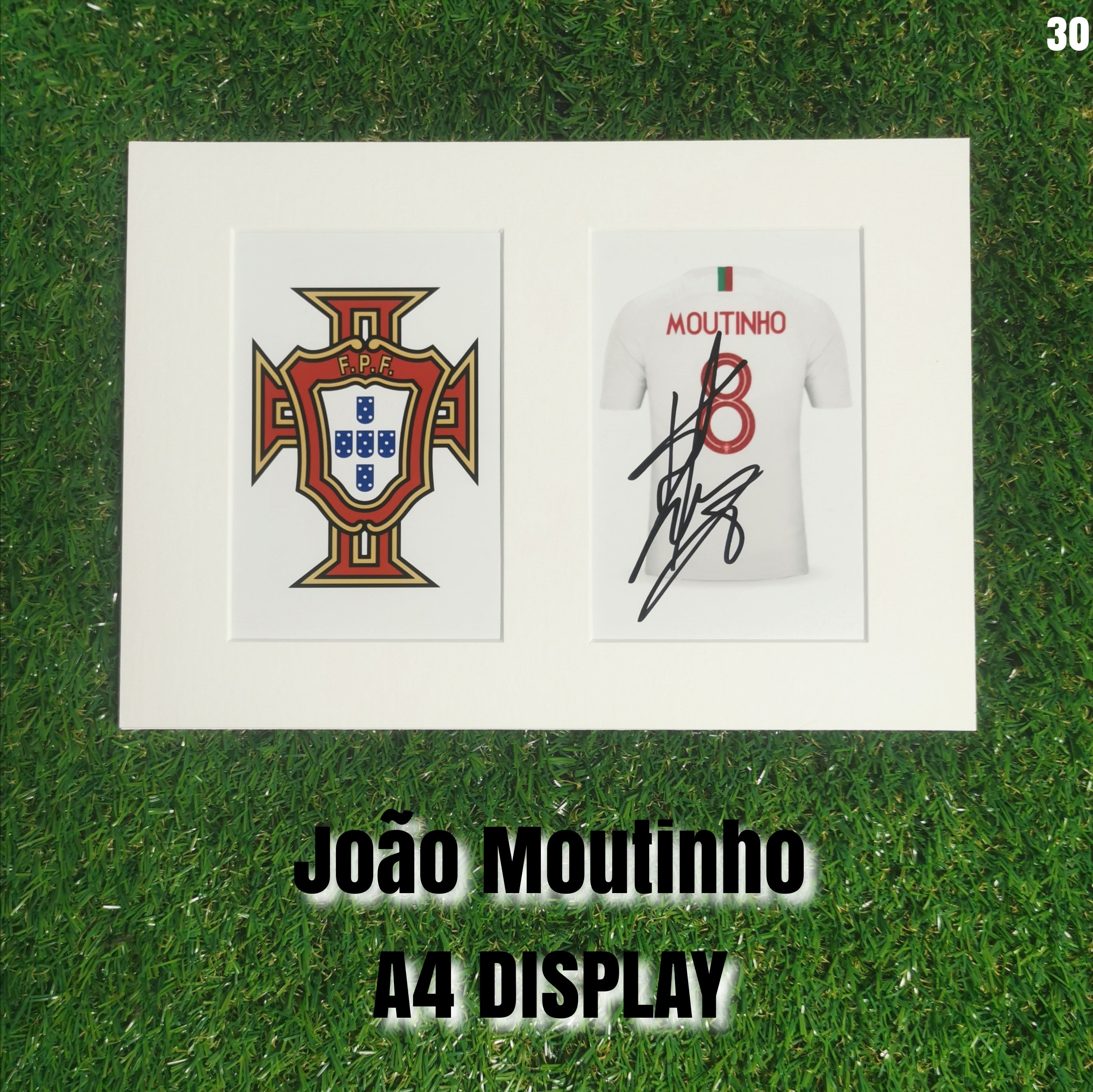 João Moutinho Signed Portugal Shirt & Crest Display - White Mount - A4