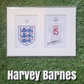 Harvey Barnes Signed England Shirt & Crest Display - White Mount - A4