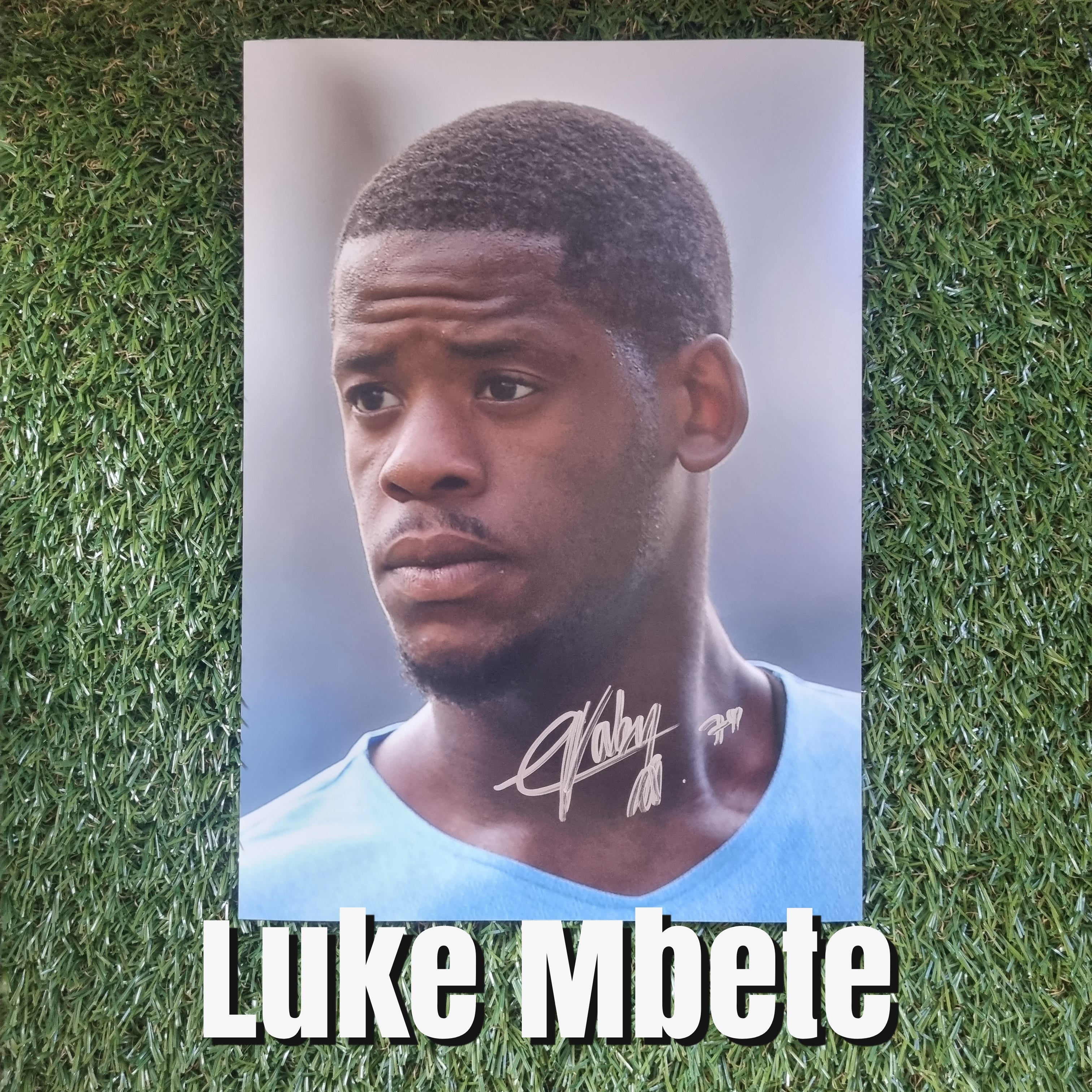 Luke Mbete Signed A4 Manchester City Photo