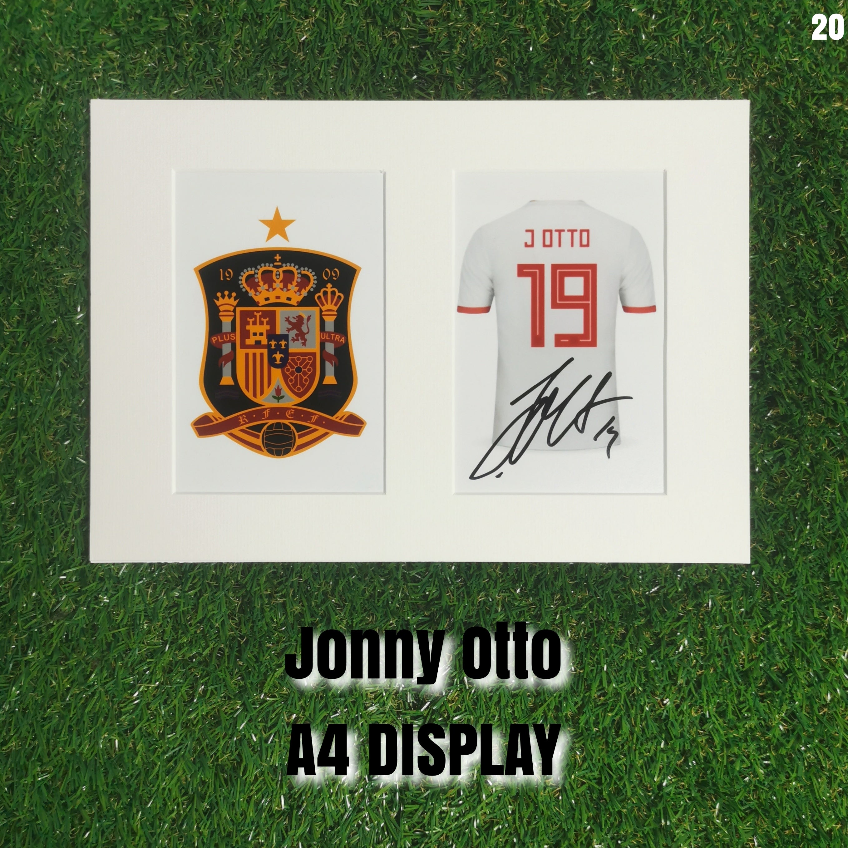 Jonny Otto Signed Spain Shirt Display - White Mount - A4