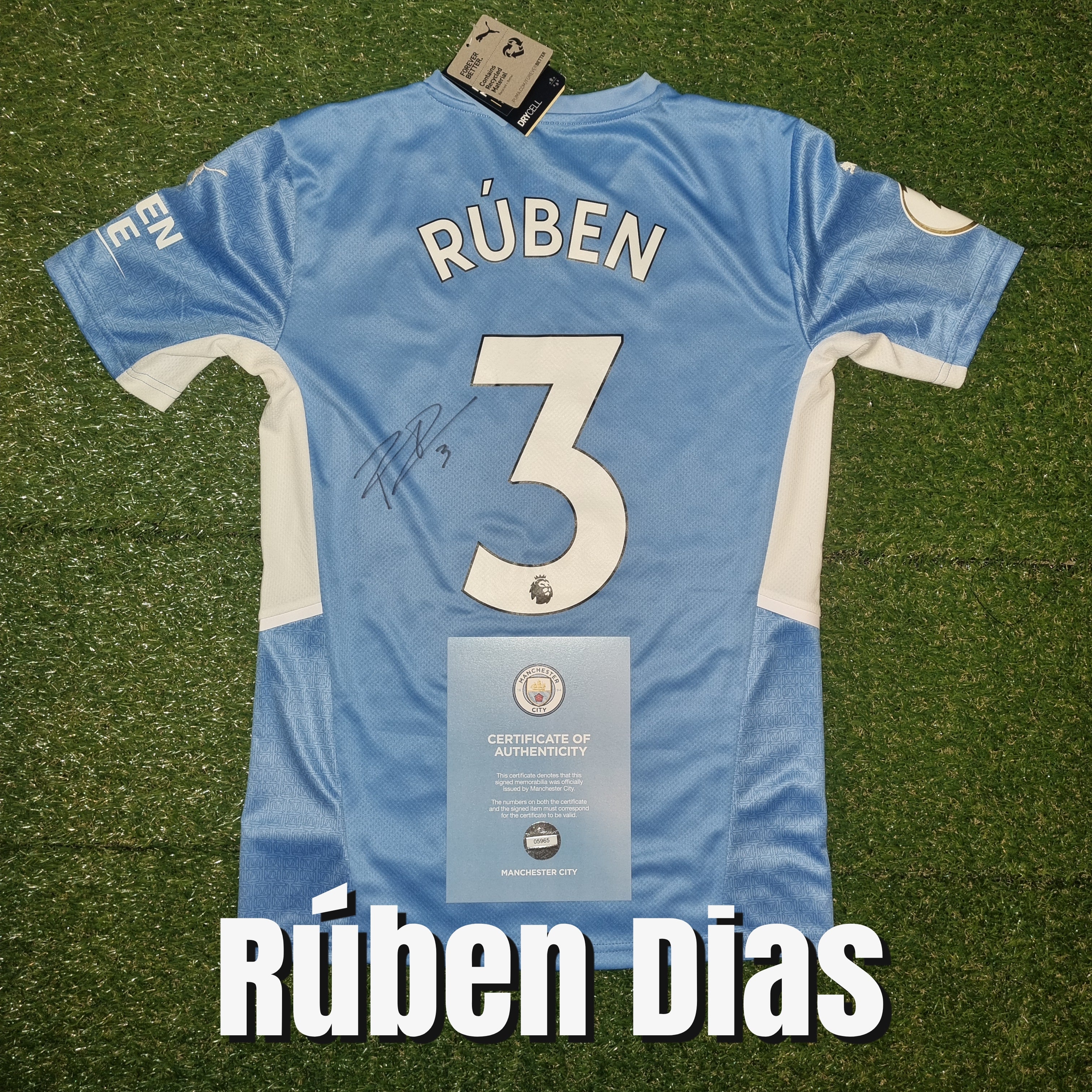 Rúben Dias Signed 2021/22 Manchester City Home Shirt - Signed Back - Official Manchester City COA