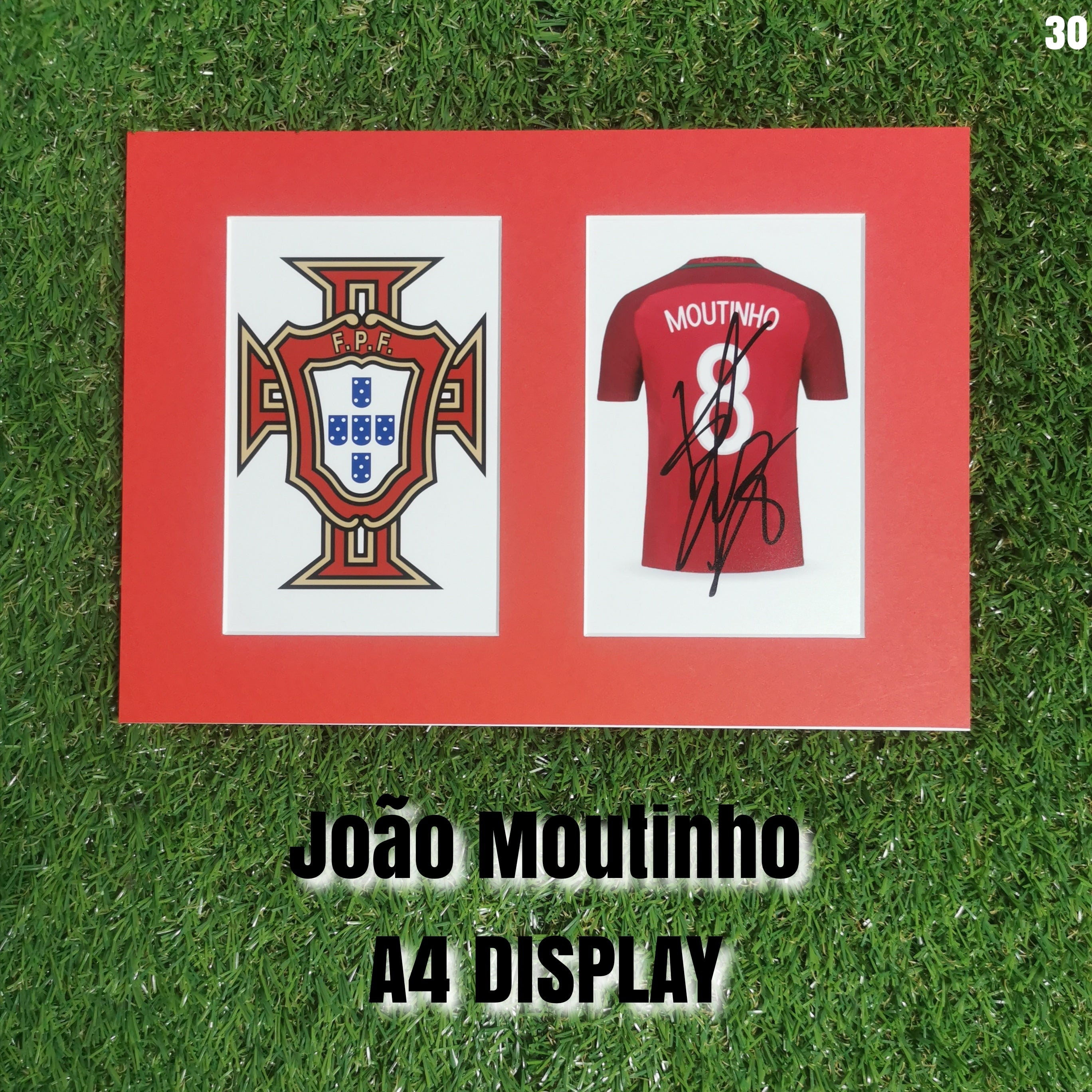 João Moutinho Signed Portugal Shirt & Crest Display - Red Mount - A4