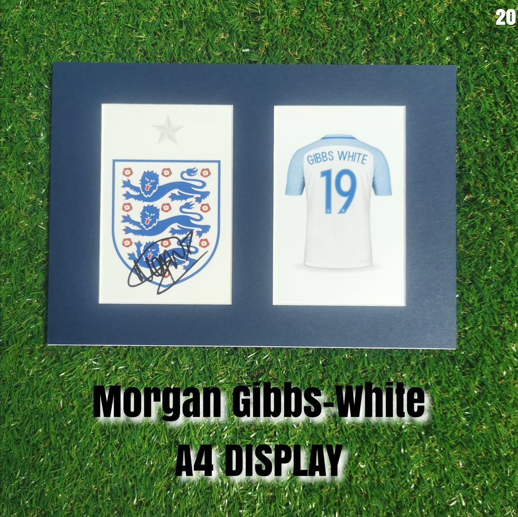 Morgan Gibbs-White Signed England Shirt & Crest Display - Navy Mount - A4