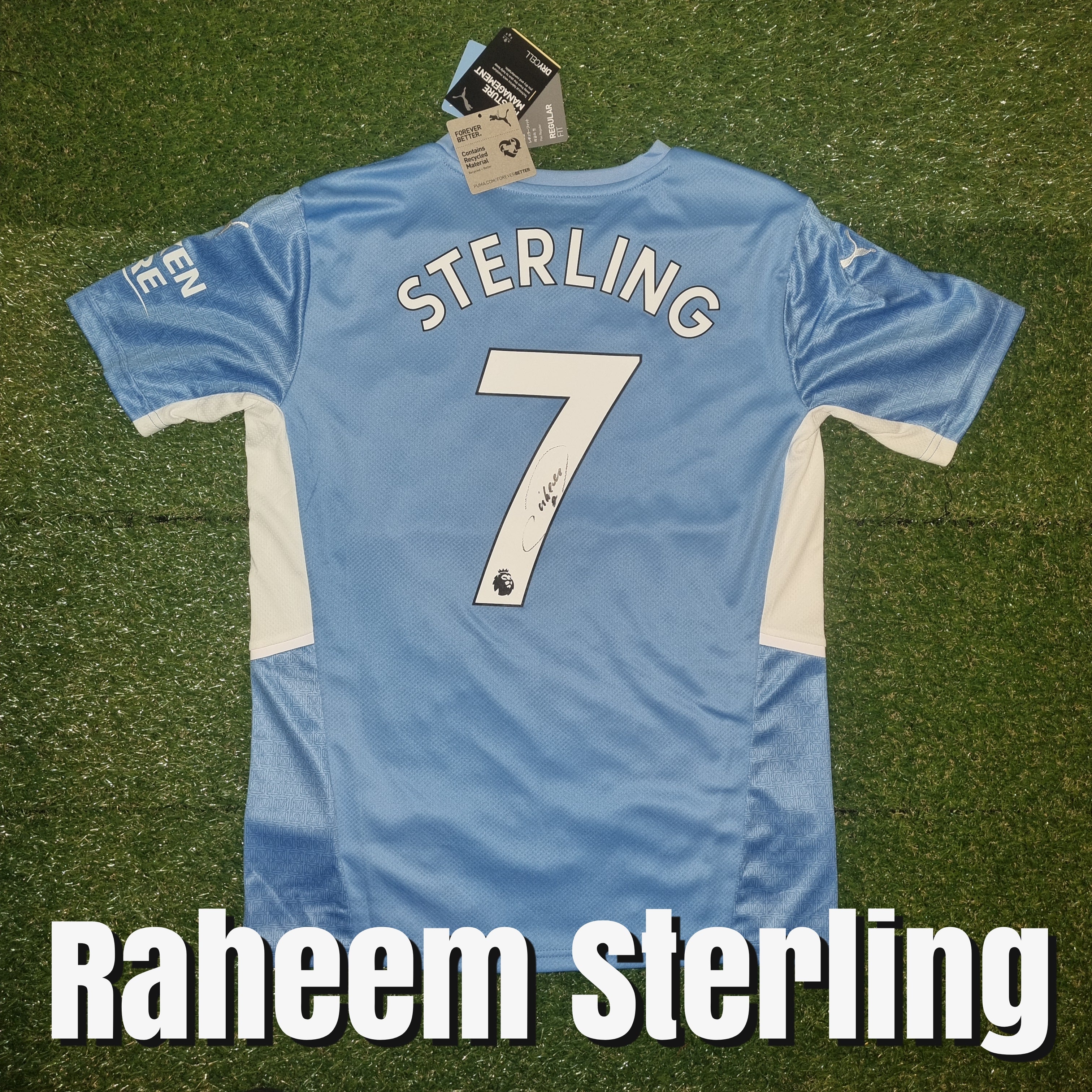 Raheem Sterling Signed 2021/22 Manchester City Home Shirt - Sterling 7 - Signed Back