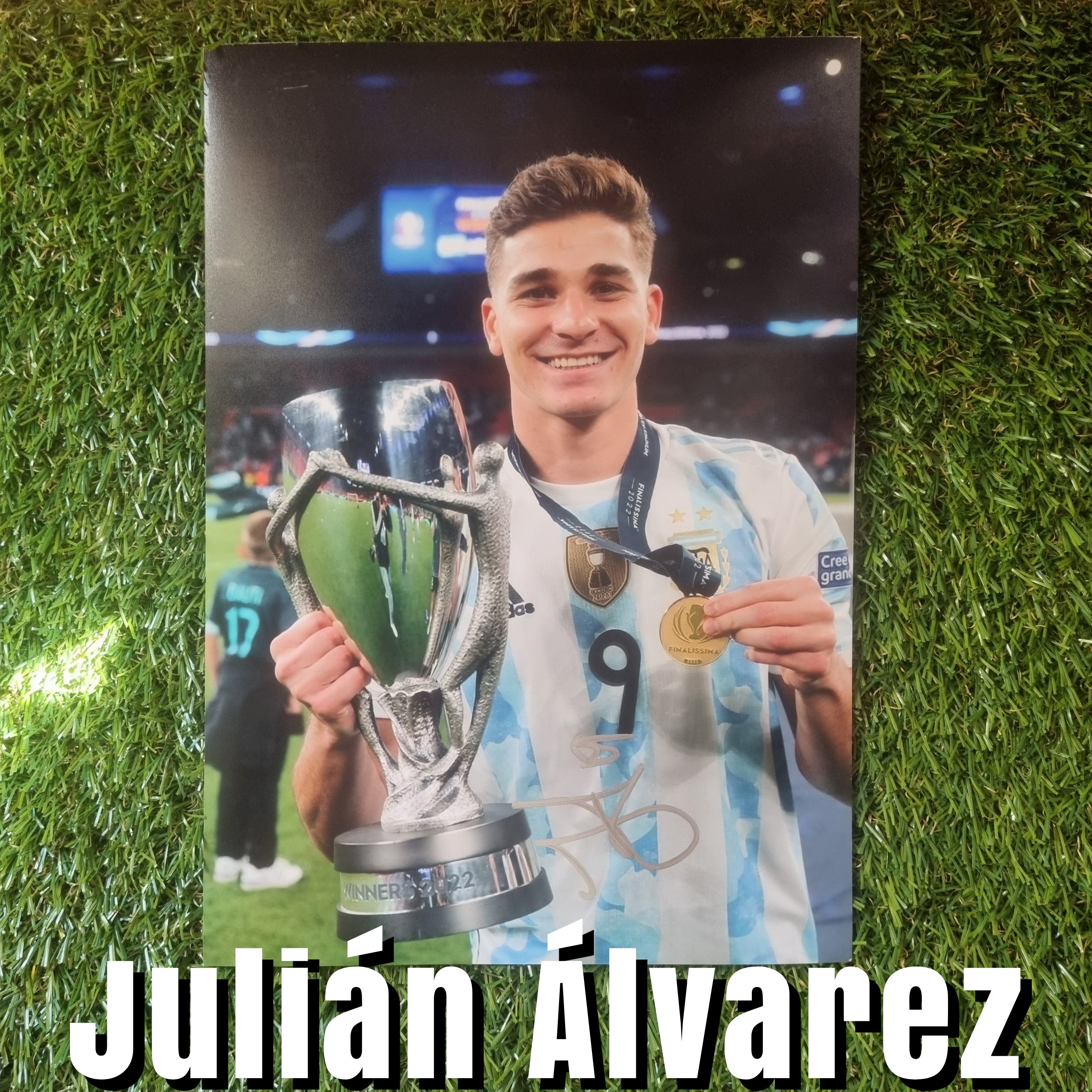 Julián Álvarez Signed A4 Argentina 2022 Finalissima Trophy Photo