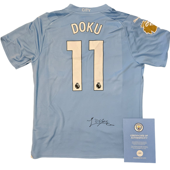 Jérémy Doku Signed Home Shirt with Man City COA