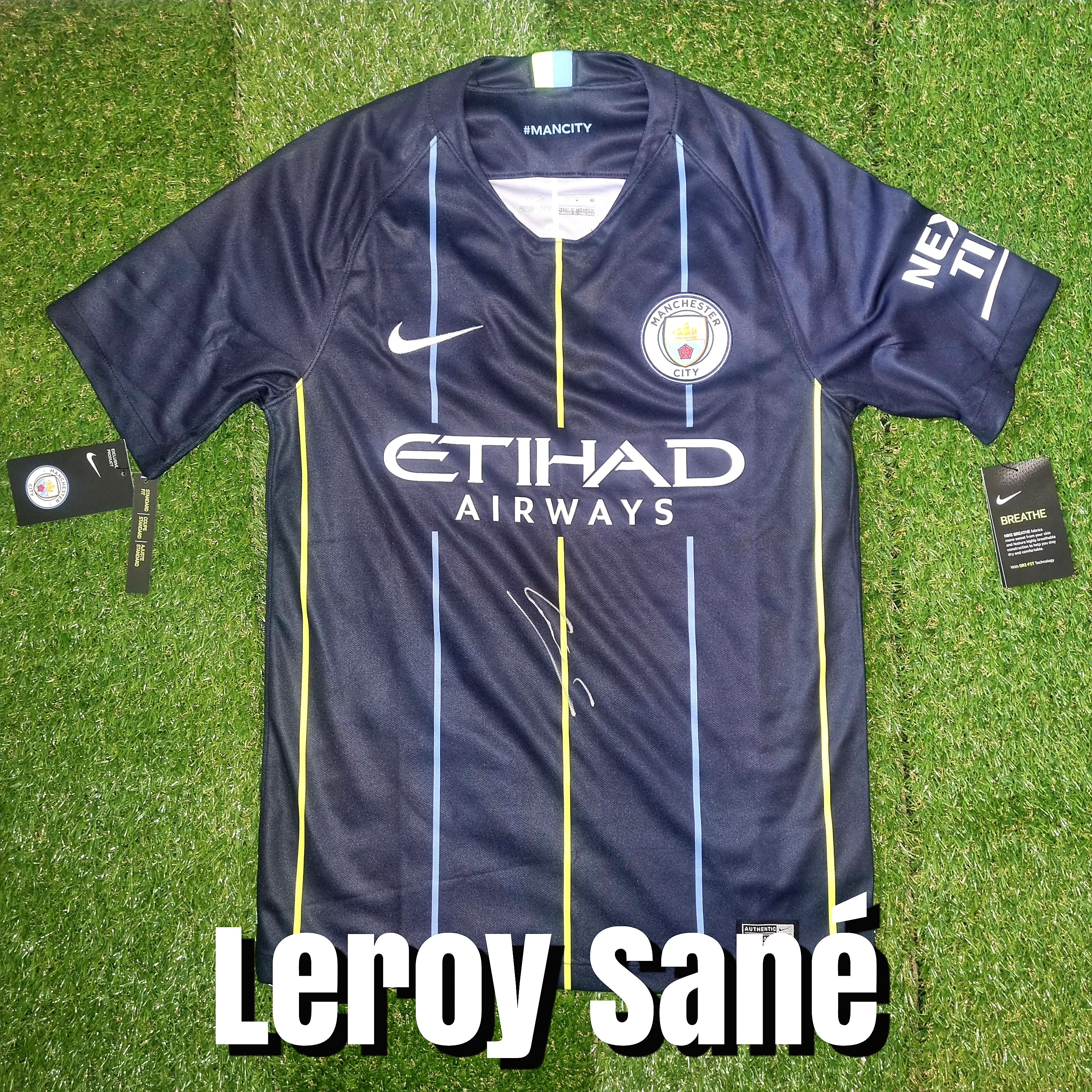 Leroy Sané Signed 2018/19 Manchester City Away Shirt - Signed Front