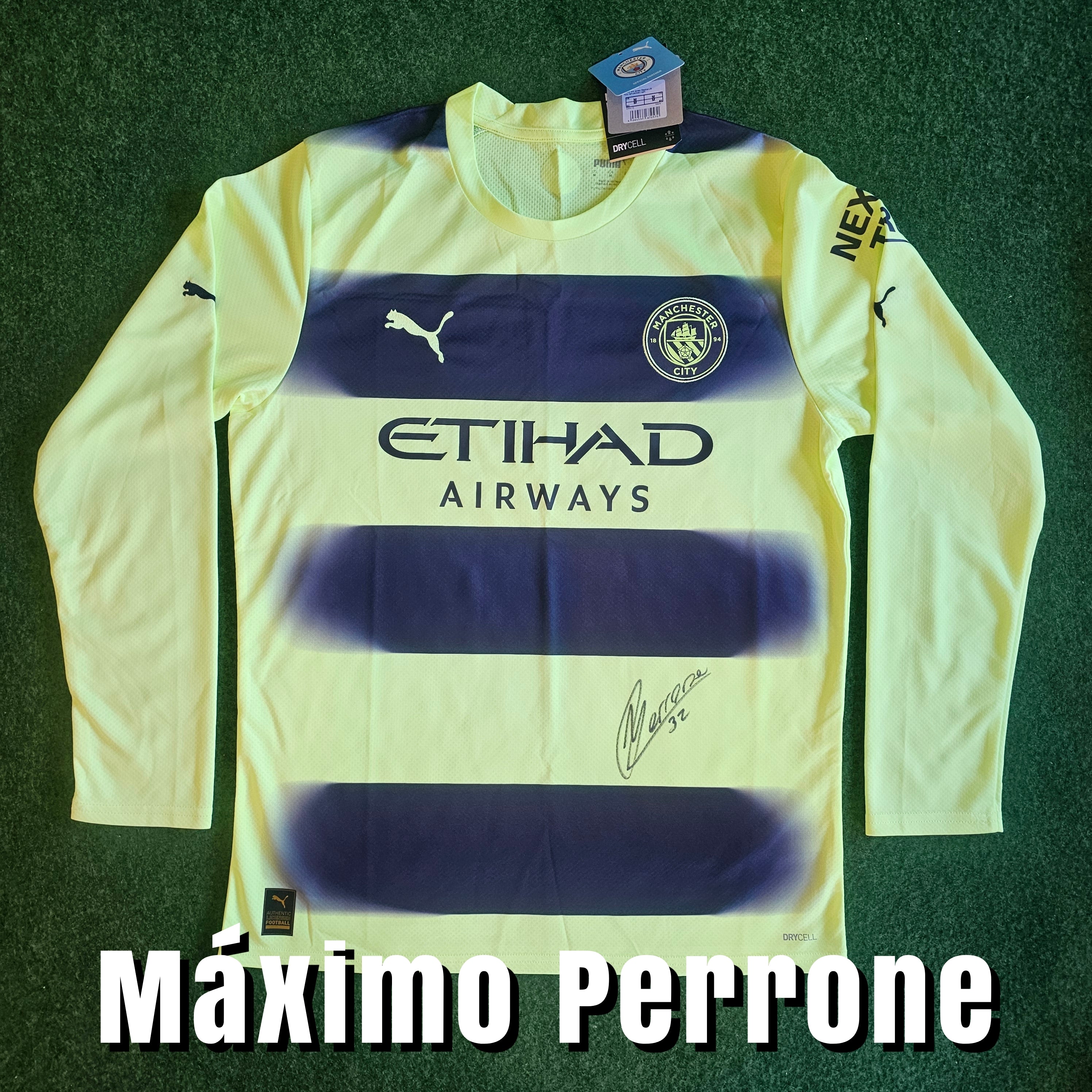 Máximo Perrone Signed 2022/23 Manchester City Third Shirt - Long Sleeve - Signed Front
