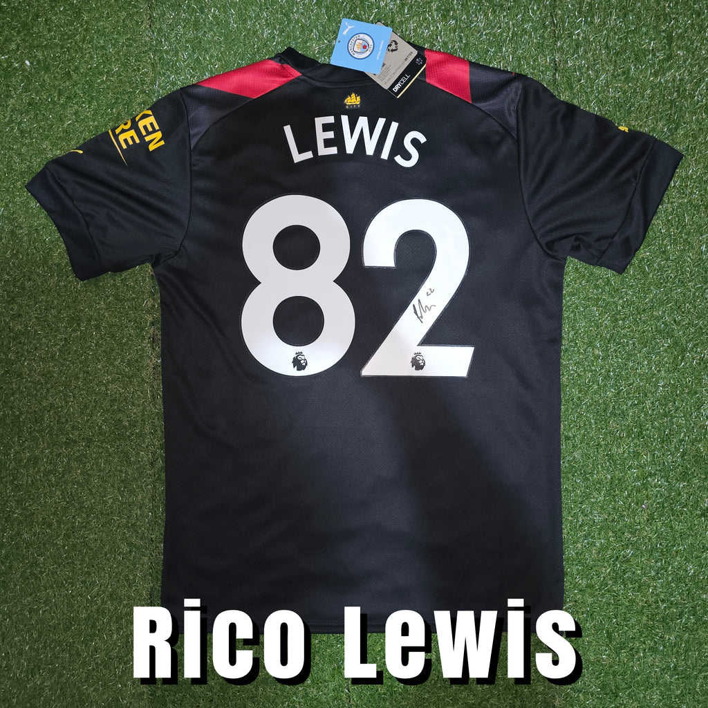 Rico Lewis Signed 2022/23 Manchester City Away Shirt - Lewis 82 - Signed Back