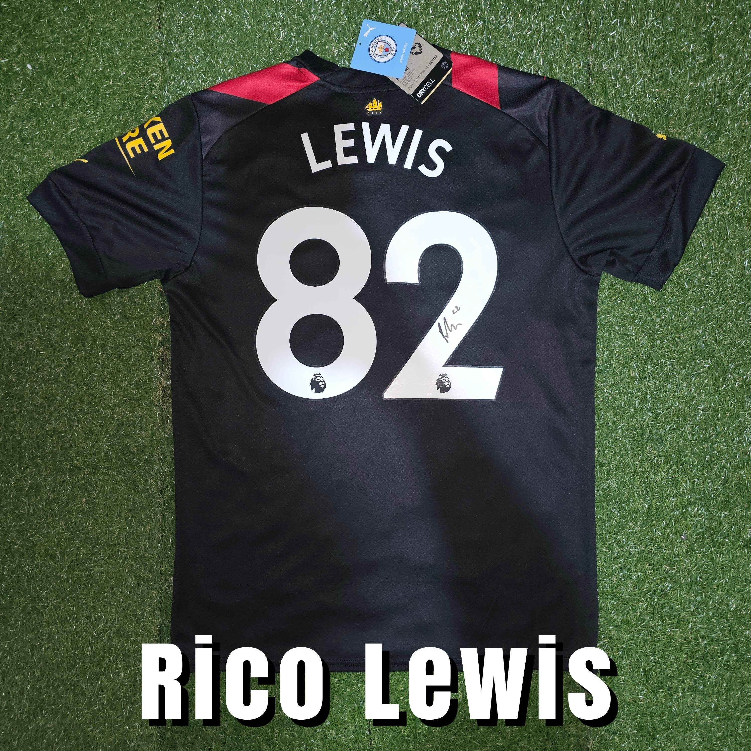 Rico Lewis Signed 2022/23 Manchester City Away Shirt - Lewis 82 - Signed Back