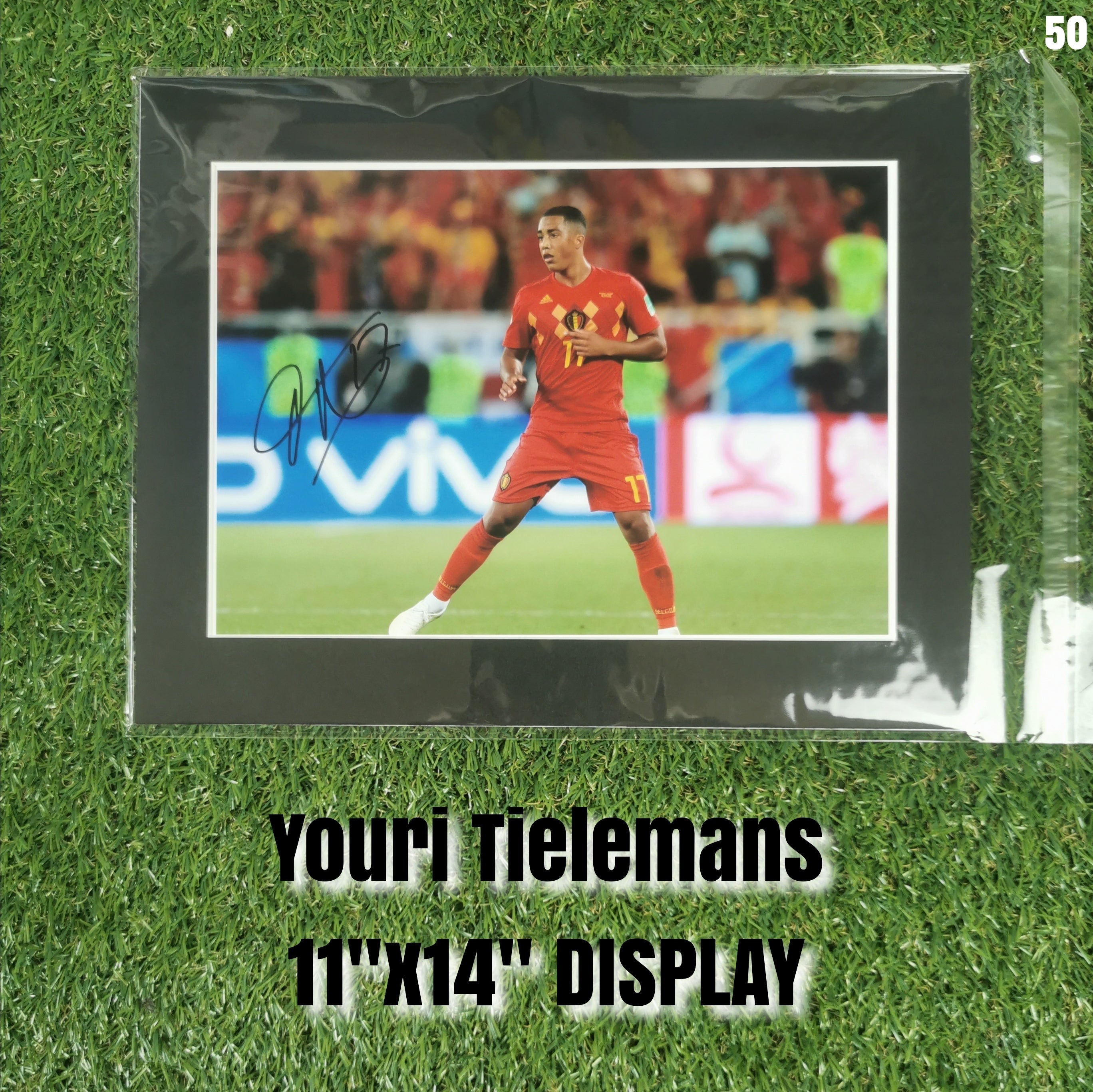 Youri Tielemans Signed Belgium Action Photo Display - Black Mount - 11x14