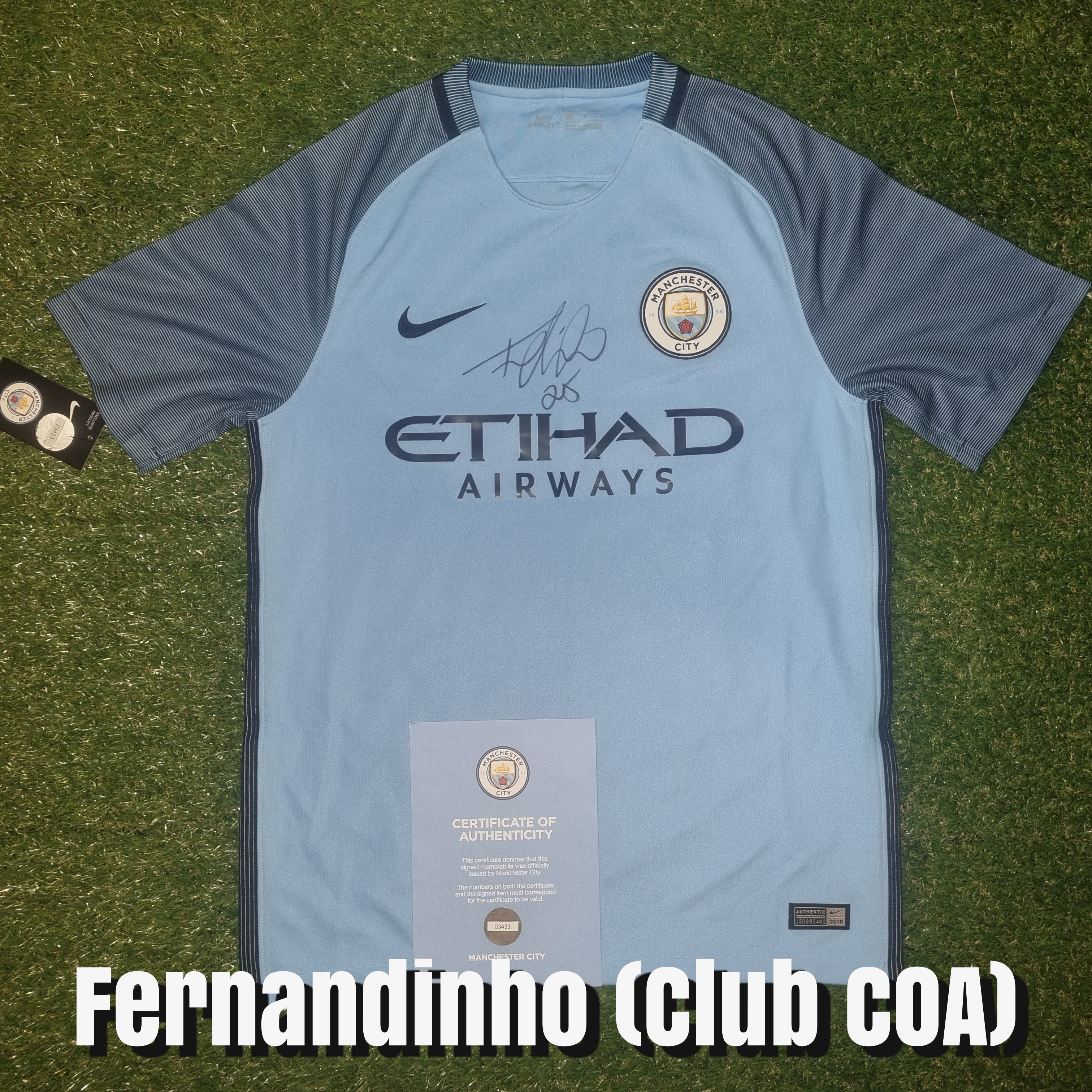 Fernandinho Signed 2016/17 Manchester City Home Shirt - Official Manchester City COA