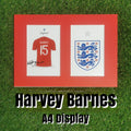 Harvey Barnes Signed England Shirt & Crest Display - Red Mount - A4