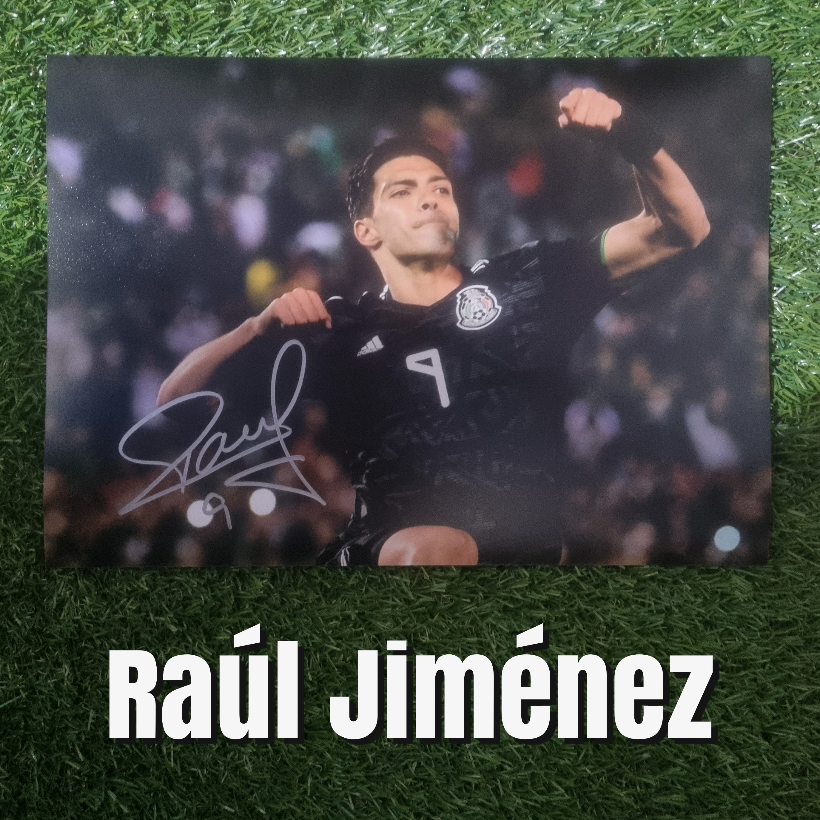 Raúl Jiménez Signed A4 Mexico Black Kit Photo