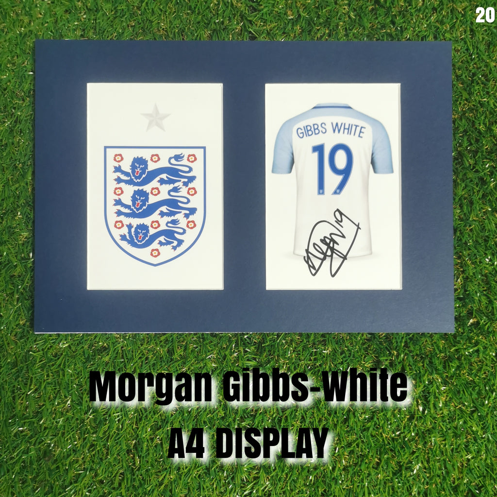 Morgan Gibbs-White Signed England Shirt & Crest Display - Navy Mount - A4