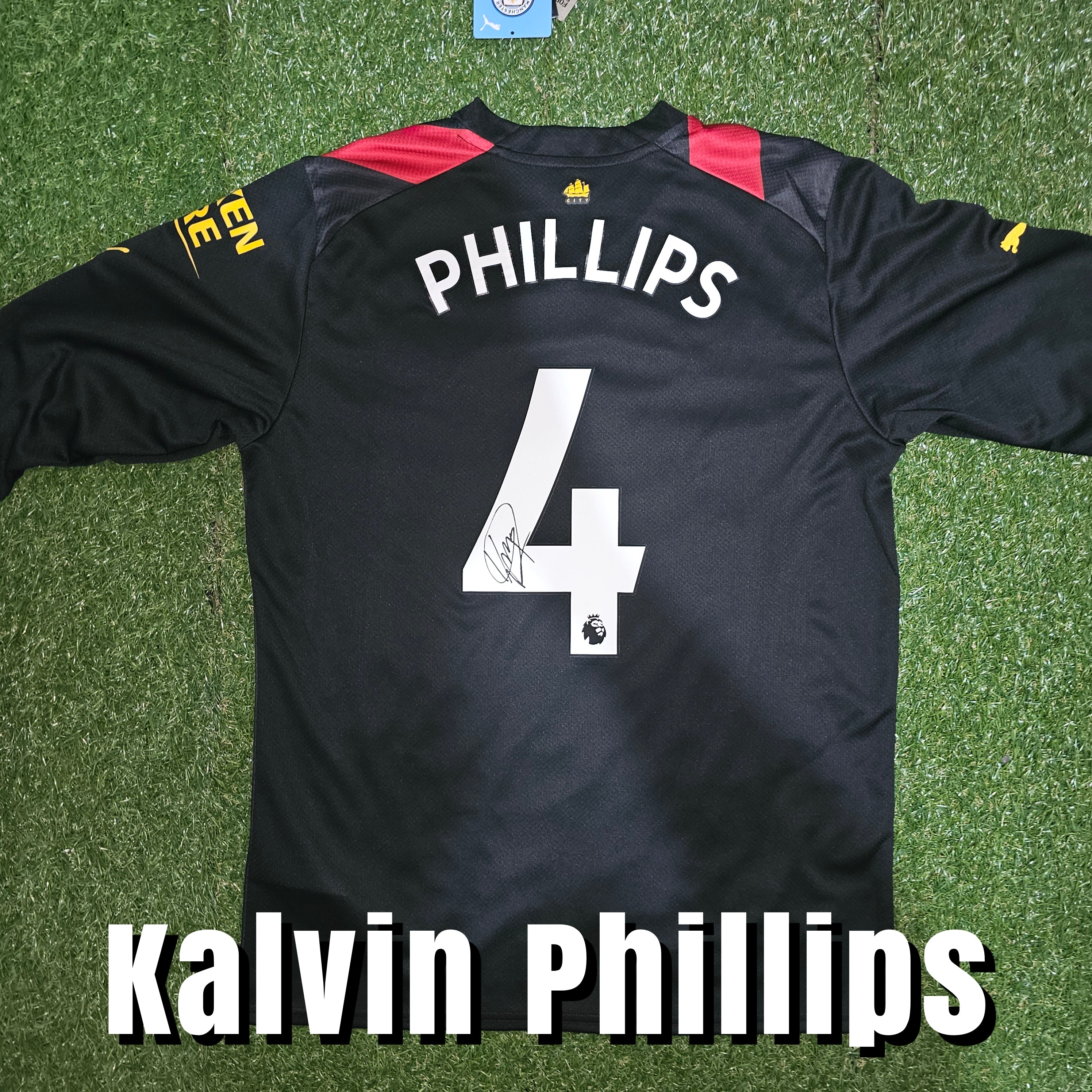 Kalvin Phillips Signed 2022/23 Manchester City Away Shirt - Long Sleeve - Phillips 4 - Signed Back