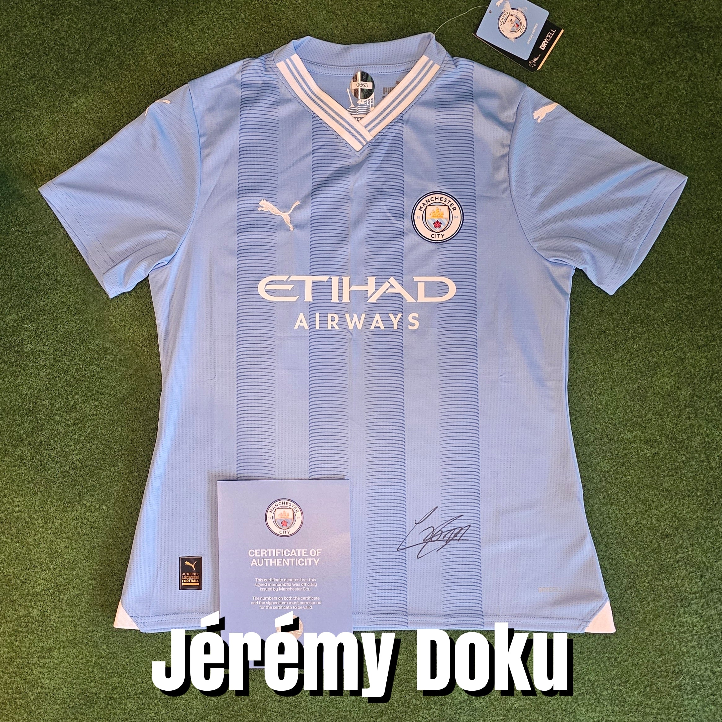 Jérémy Doku Signed 2023/24 Manchester City Home Shirt - Official Manchester City COA