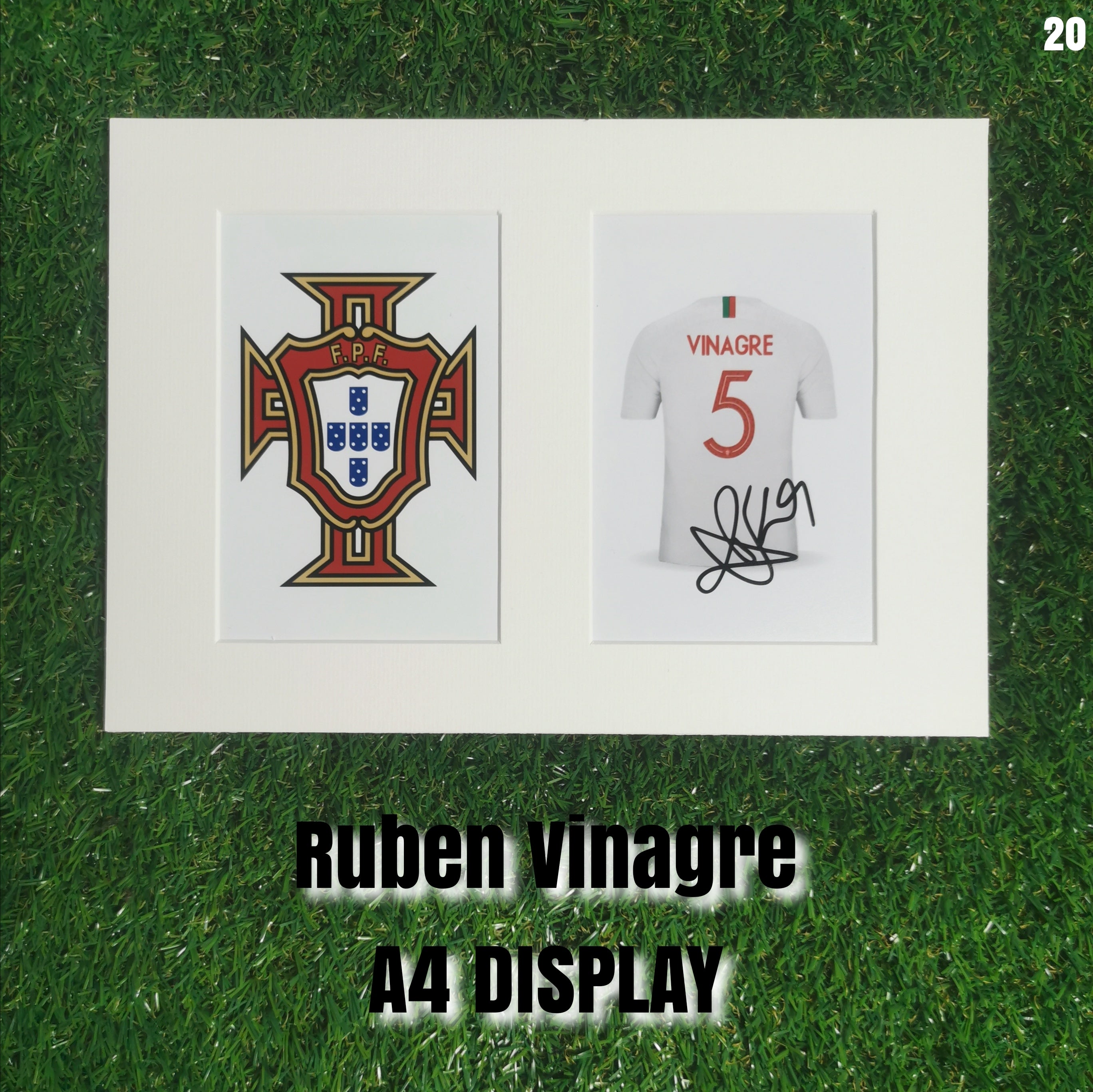 Rúben Vinagre Signed Portugal Shirt & Crest Display - White Mount - A4