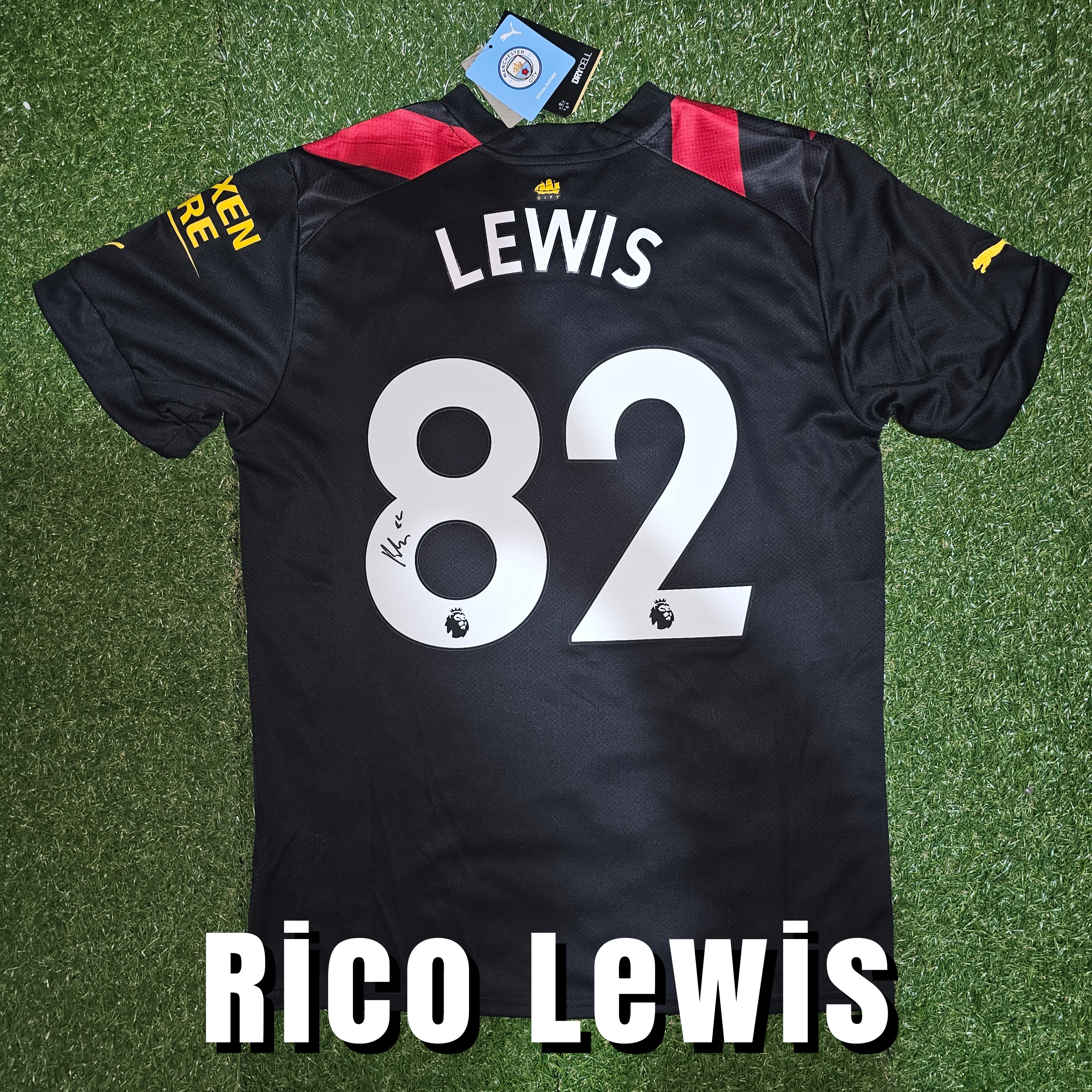 Rico Lewis Signed 2022/23 Manchester City Away Shirt - Lewis 82 - Signed Back