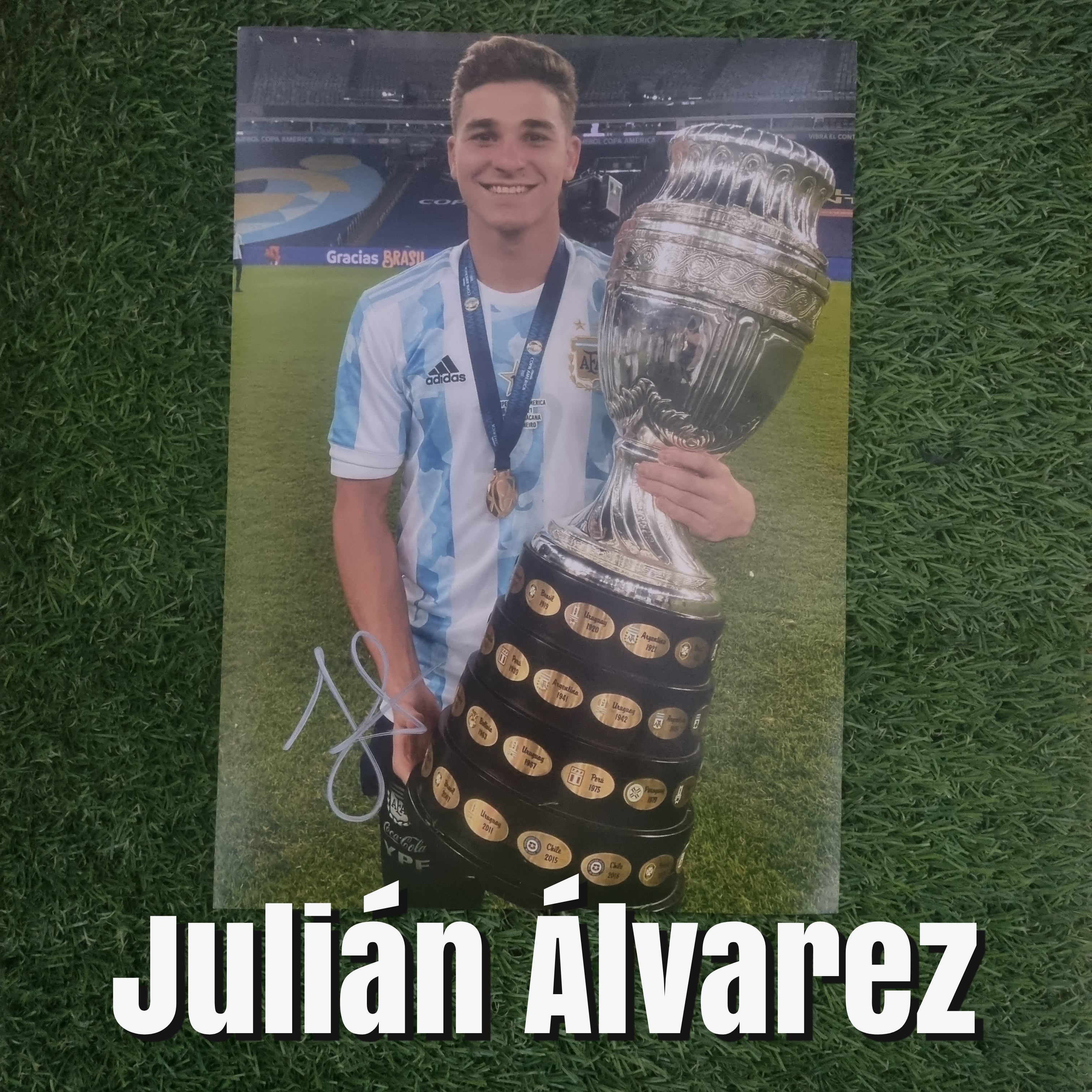 Julián Álvarez Signed A4 Argentina 2021 Copa América Trophy Photo