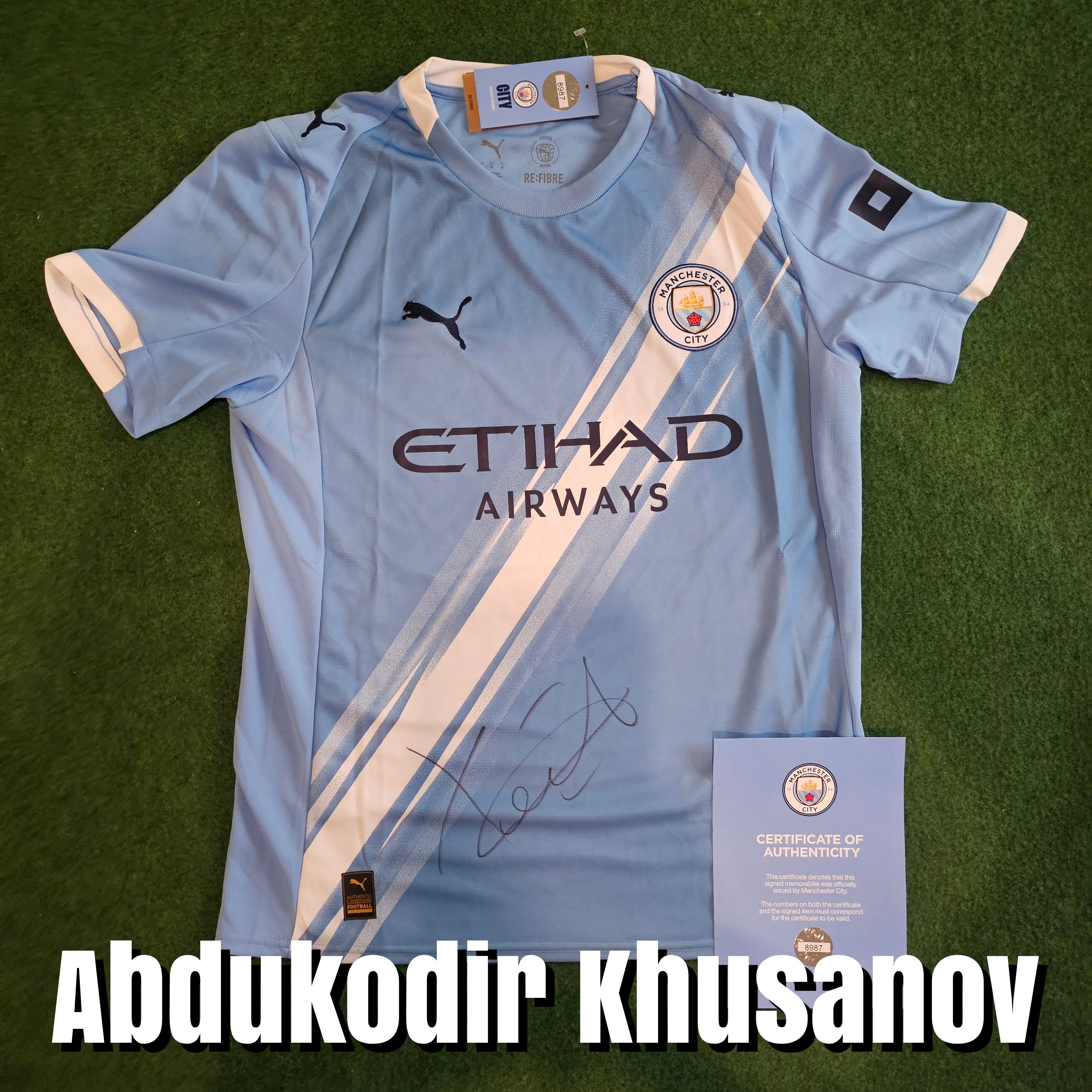 Abdukodir Khusanov Signed 2025/26 Manchester City Home Shirt - Official Manchester City COA