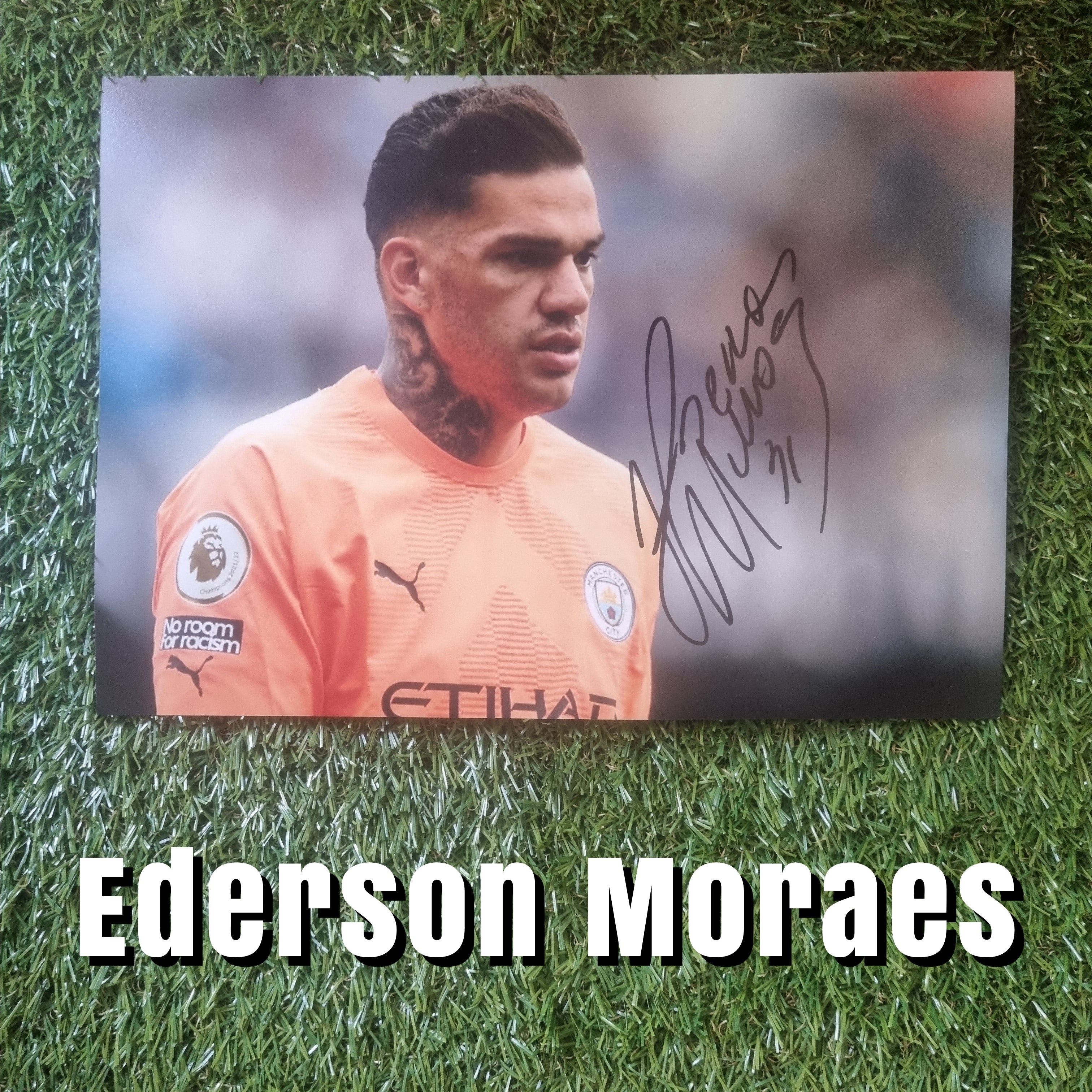 Ederson Moraes Signed A4 Manchester City Goalkeeper Photo