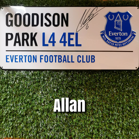 Allan signed Goodison Park Street Sign